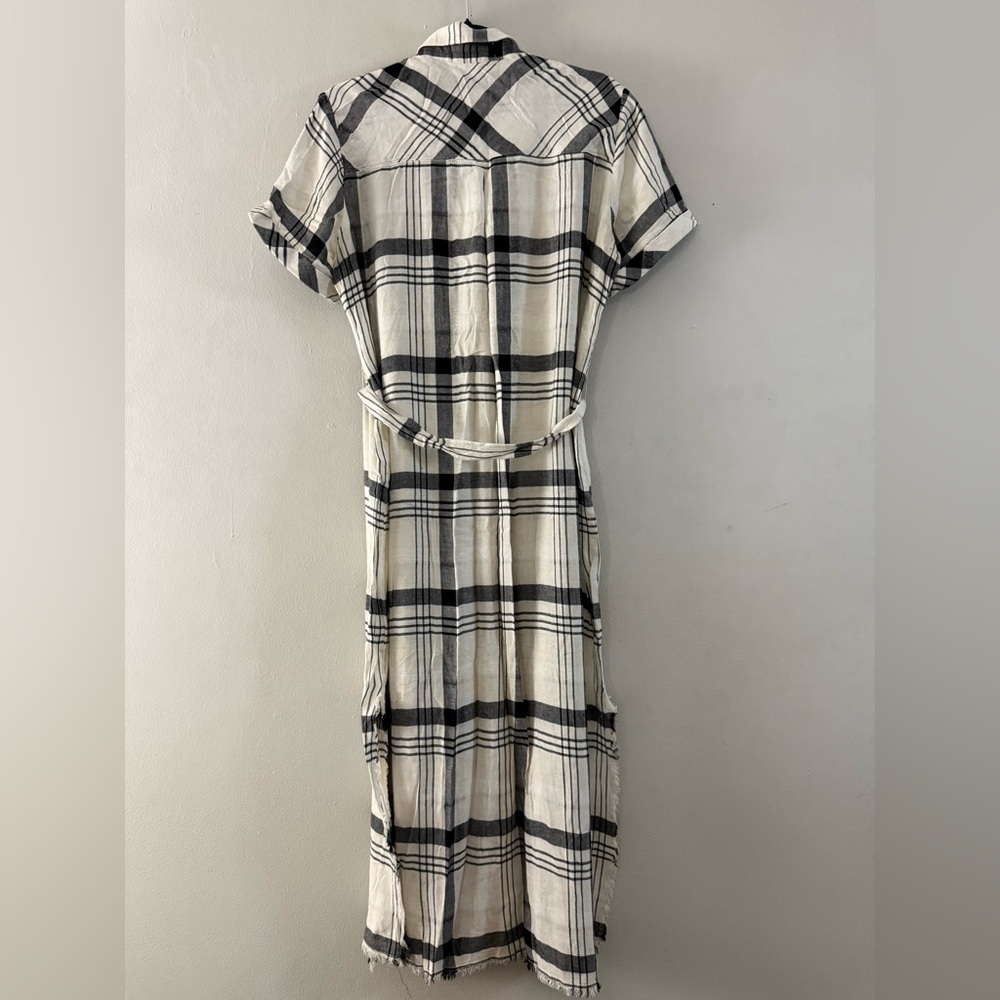 Cloth & Stone Anthropologie Plaid Button Front Linen Blend Shirt Dress - Size L - Picture 3 of 11